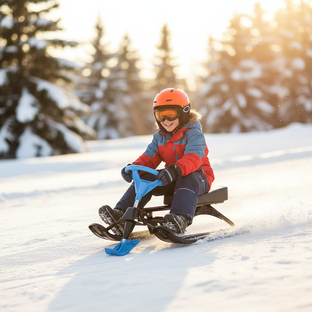 Snowracer-slede med ratt - Blå