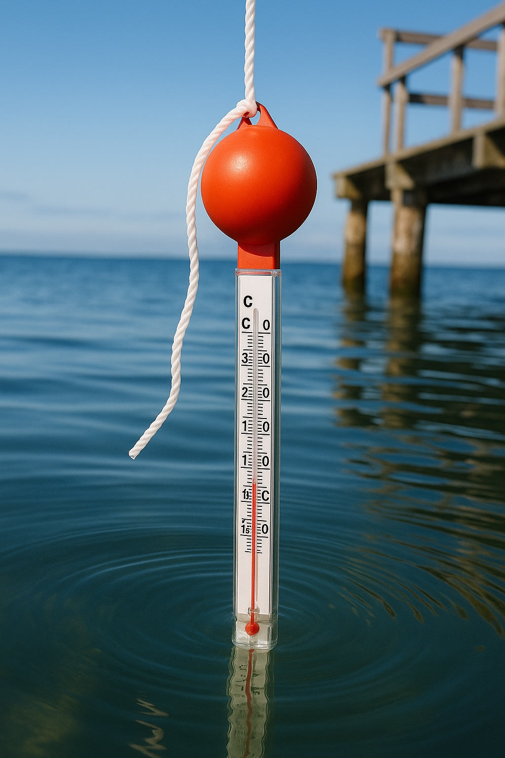 Badevandstermometer med flydende orange bold