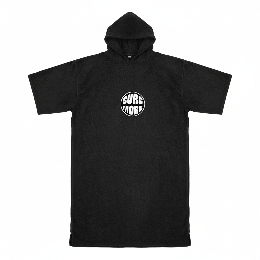 SURFMORE badeponcho til voksne - Bomuld - Sort