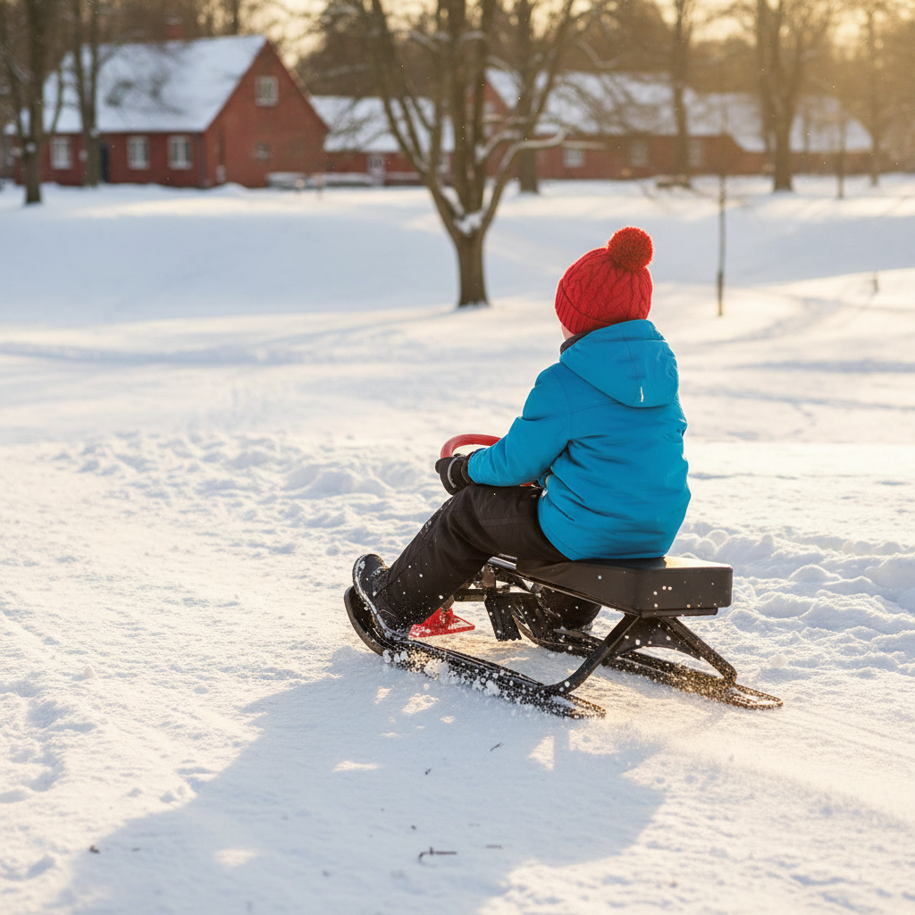 Snowracer-slede med ratt - Rød