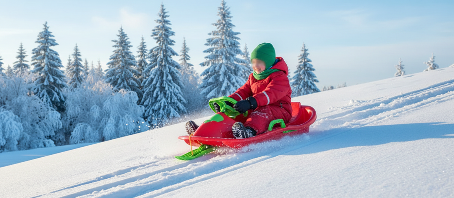 Bobslede med ratt og bremser - Rød/Grønn